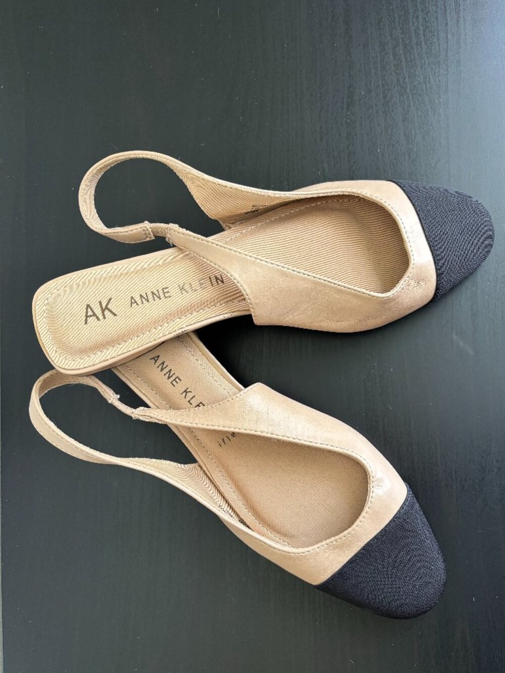 ANNE KLEIN Cap-toe Slingback Flats TAN BLACK